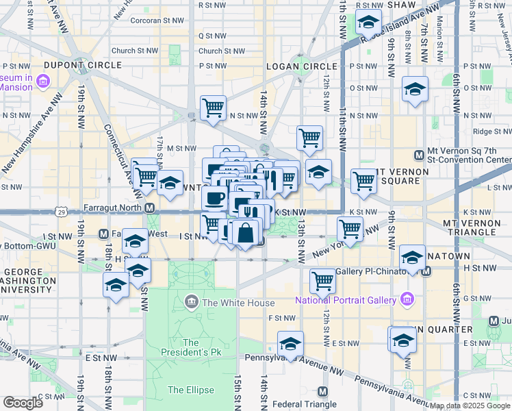 map of restaurants, bars, coffee shops, grocery stores, and more near 101 Independence Avenue Southeast in Washington