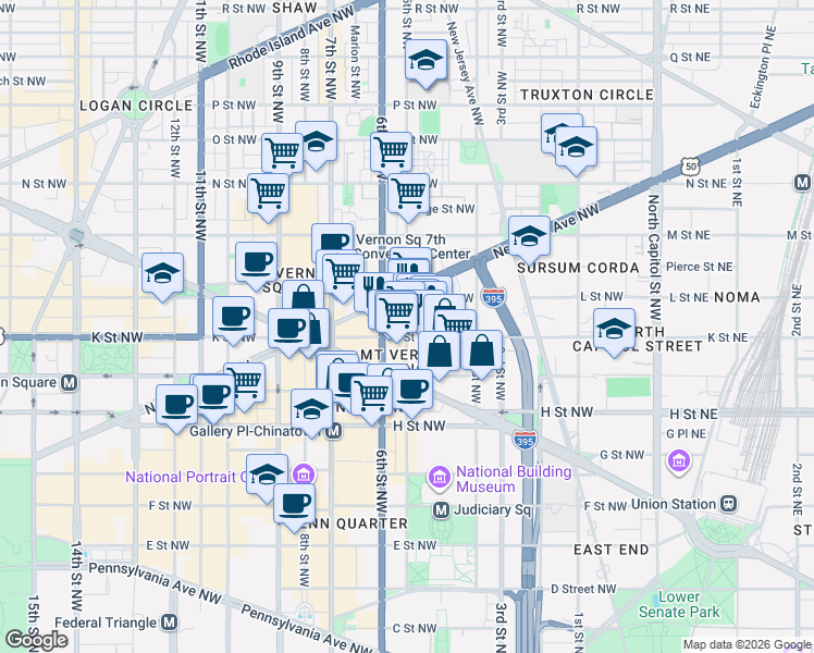 map of restaurants, bars, coffee shops, grocery stores, and more near 1038 5th St NW in Washington