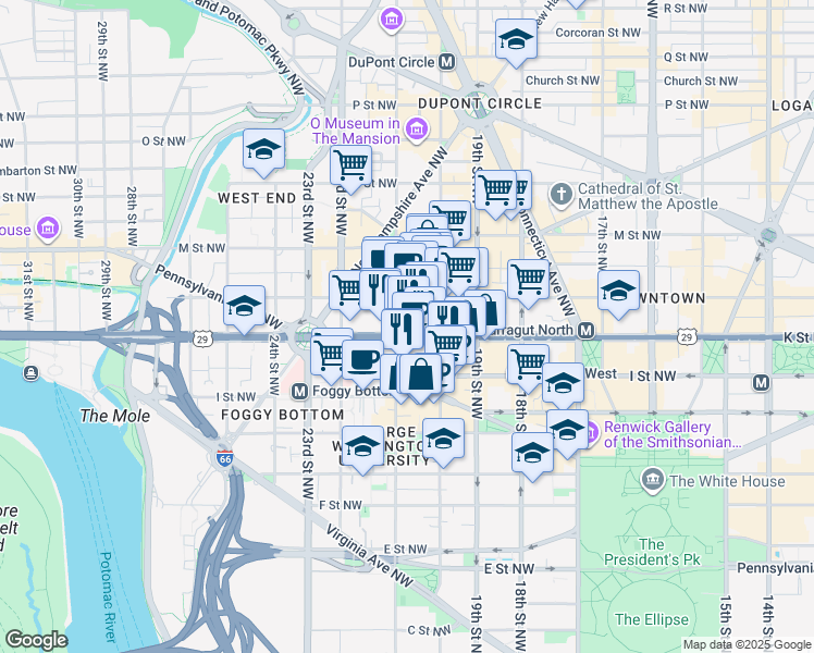 map of restaurants, bars, coffee shops, grocery stores, and more near 101 Independence Avenue Southeast in Washington