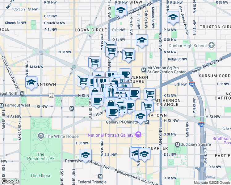 map of restaurants, bars, coffee shops, grocery stores, and more near 101 Independence Avenue Southeast in Washington