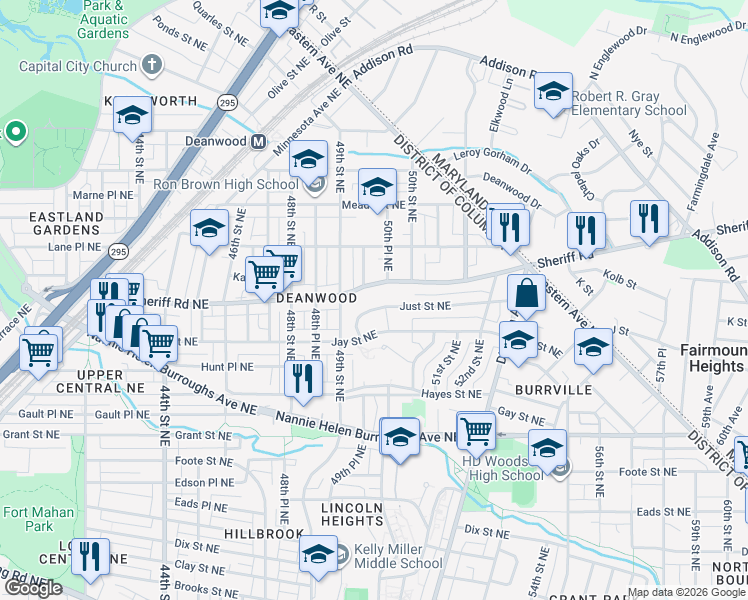 map of restaurants, bars, coffee shops, grocery stores, and more near 101 Independence Avenue Southeast in Washington