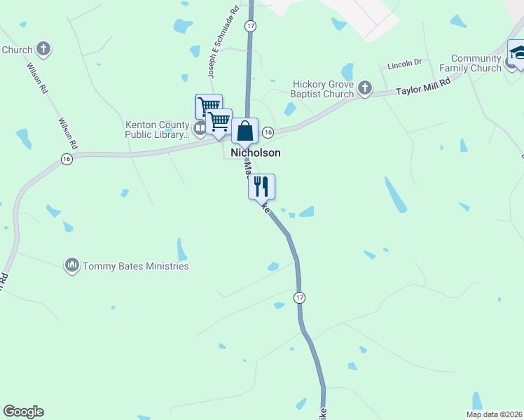 map of restaurants, bars, coffee shops, grocery stores, and more near 12200 Madison Pike in Independence