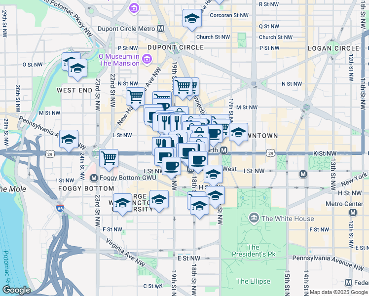 map of restaurants, bars, coffee shops, grocery stores, and more near 101 Independence Avenue Southeast in Washington