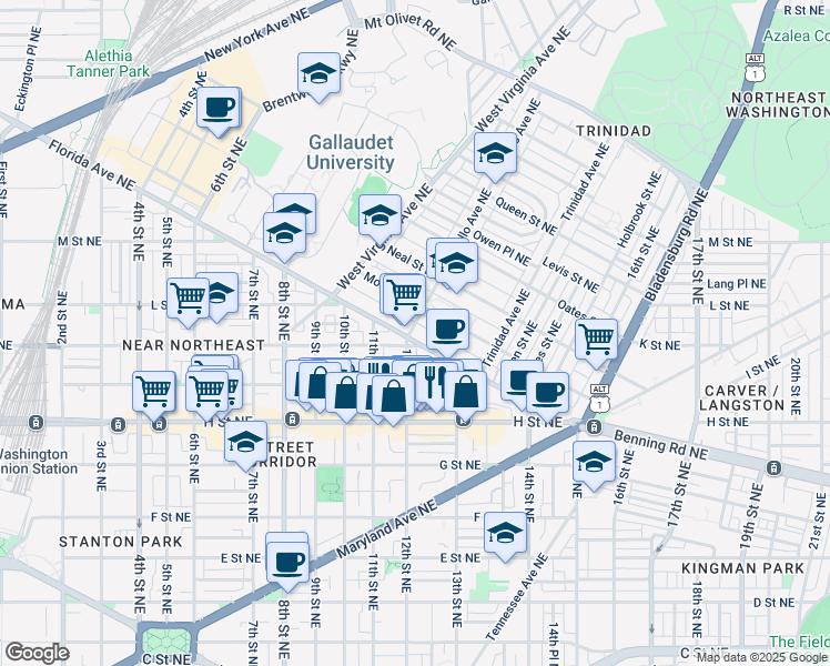 map of restaurants, bars, coffee shops, grocery stores, and more near 101 Independence Avenue Southeast in Washington