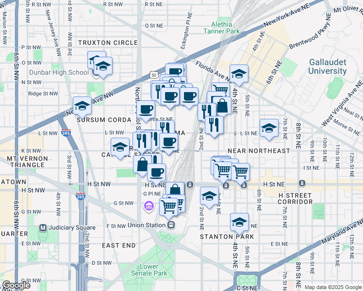 map of restaurants, bars, coffee shops, grocery stores, and more near 101 Independence Avenue Southeast in Washington