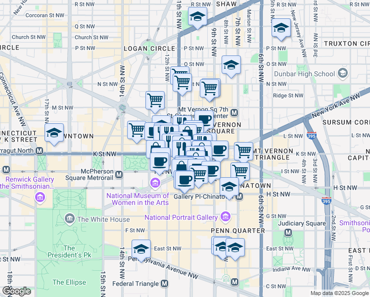 map of restaurants, bars, coffee shops, grocery stores, and more near 101 Independence Avenue Southeast in Washington