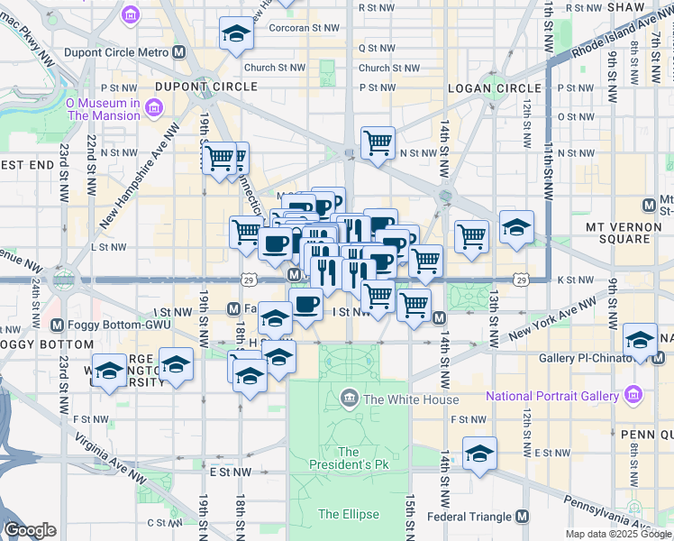 map of restaurants, bars, coffee shops, grocery stores, and more near 101 Independence Avenue Southeast in Washington