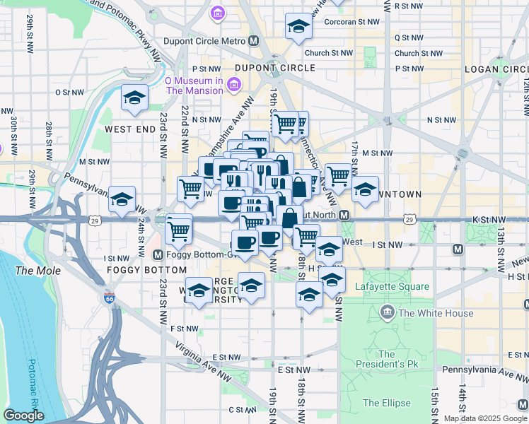 map of restaurants, bars, coffee shops, grocery stores, and more near 101 Independence Avenue Southeast in Washington