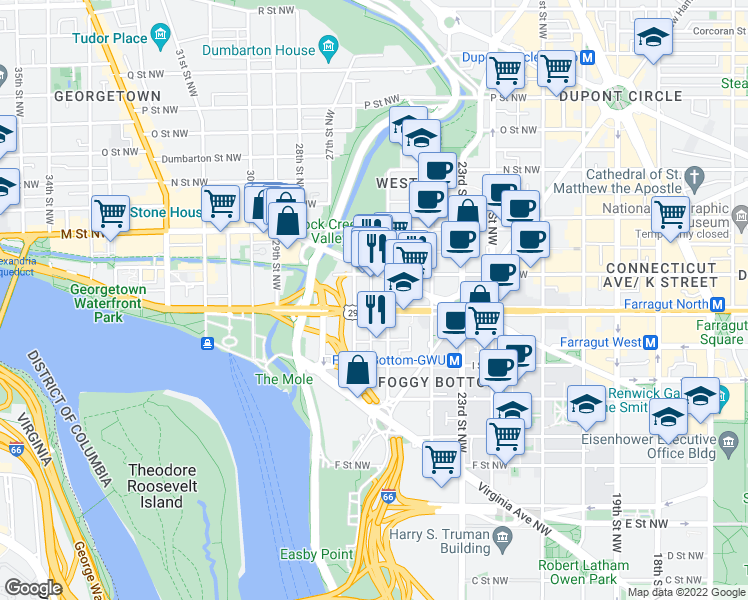 map of restaurants, bars, coffee shops, grocery stores, and more near 101 Independence Avenue Southeast in Washington