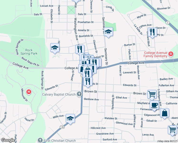 map of restaurants, bars, coffee shops, grocery stores, and more near 1632 Main Street in Alton
