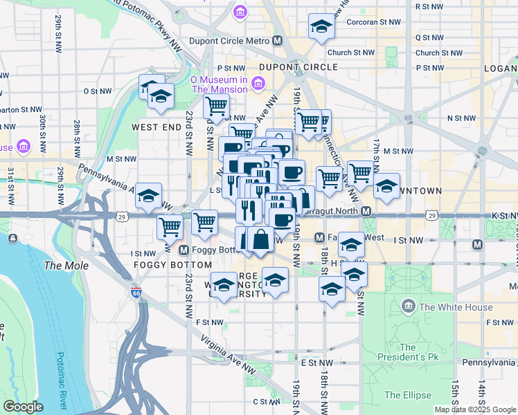 map of restaurants, bars, coffee shops, grocery stores, and more near 101 Independence Avenue Southeast in Washington