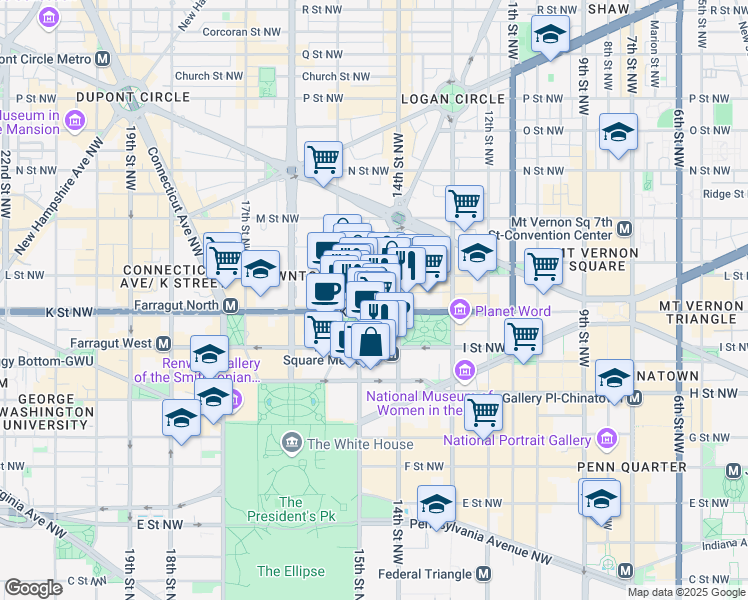 map of restaurants, bars, coffee shops, grocery stores, and more near 101 Independence Avenue Southeast in Washington