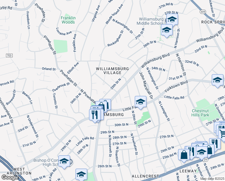 map of restaurants, bars, coffee shops, grocery stores, and more near 6200 35th Street North in Arlington