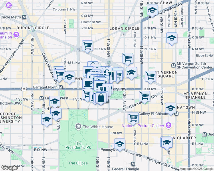 map of restaurants, bars, coffee shops, grocery stores, and more near 101 Independence Avenue Southeast in Washington