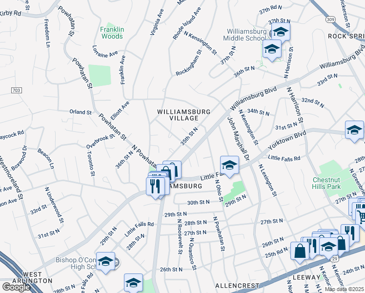 map of restaurants, bars, coffee shops, grocery stores, and more near 6200 35th Street North in Arlington