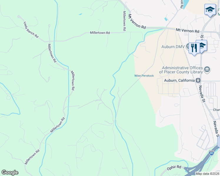map of restaurants, bars, coffee shops, grocery stores, and more near 576 Valley Ridge Court in Auburn