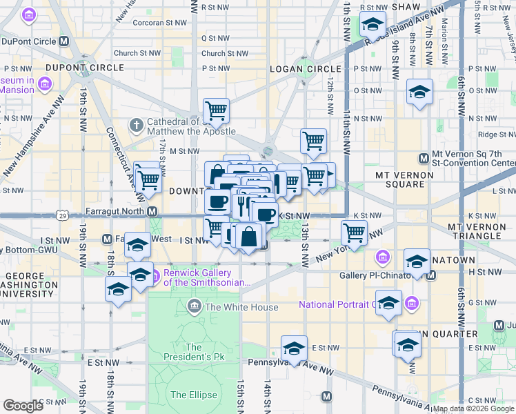 map of restaurants, bars, coffee shops, grocery stores, and more near 101 Independence Avenue Southeast in Washington