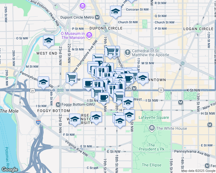 map of restaurants, bars, coffee shops, grocery stores, and more near 101 Independence Avenue Southeast in Washington