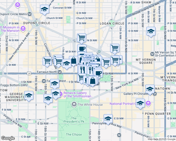 map of restaurants, bars, coffee shops, grocery stores, and more near 101 Independence Avenue Southeast in Washington