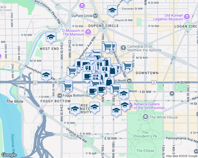 map of restaurants, bars, coffee shops, grocery stores, and more near 101 Independence Avenue Southeast in Washington