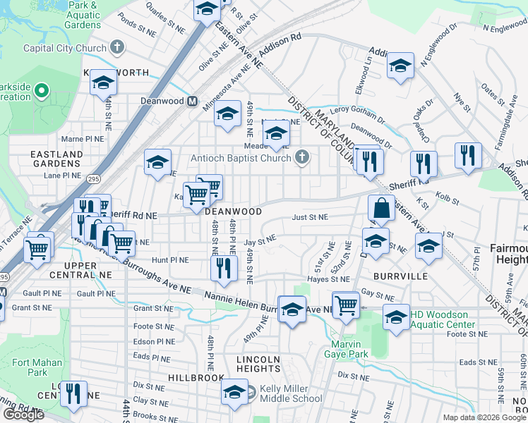 map of restaurants, bars, coffee shops, grocery stores, and more near 101 Independence Avenue Southeast in Washington