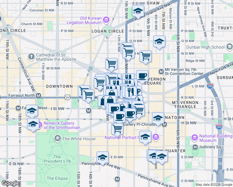 map of restaurants, bars, coffee shops, grocery stores, and more near 101 Independence Avenue Southeast in Washington