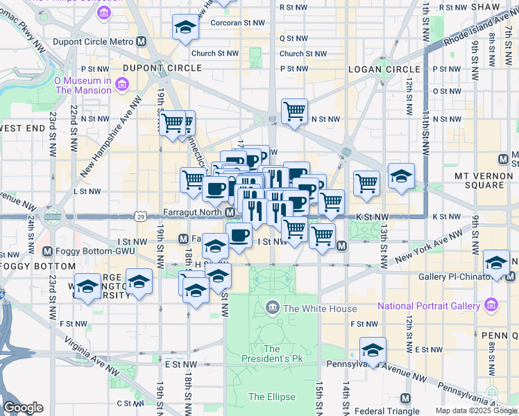 map of restaurants, bars, coffee shops, grocery stores, and more near 101 Independence Avenue Southeast in Washington