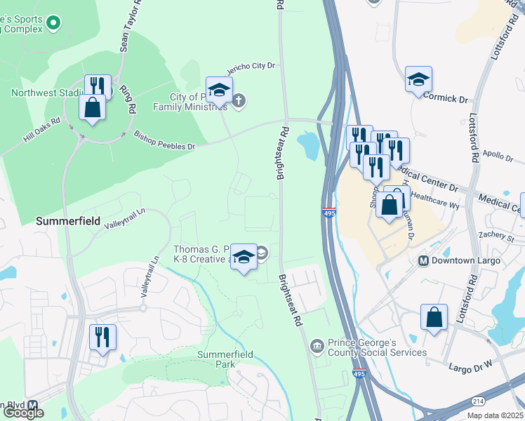 map of restaurants, bars, coffee shops, grocery stores, and more near 1000 Brightseat Road in Prince George's County