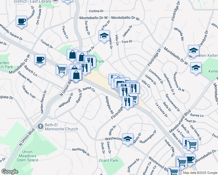 map of restaurants, bars, coffee shops, grocery stores, and more near 5014 North Academy Boulevard in Colorado Springs