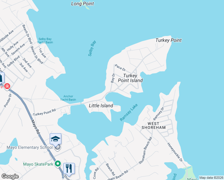 map of restaurants, bars, coffee shops, grocery stores, and more near 1152 Turkey Point Road in Edgewater