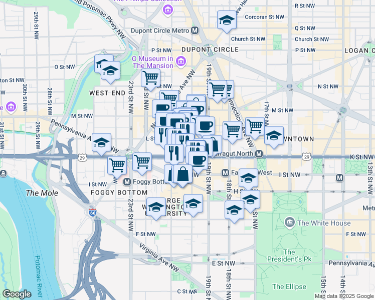 map of restaurants, bars, coffee shops, grocery stores, and more near 101 Independence Avenue Southeast in Washington