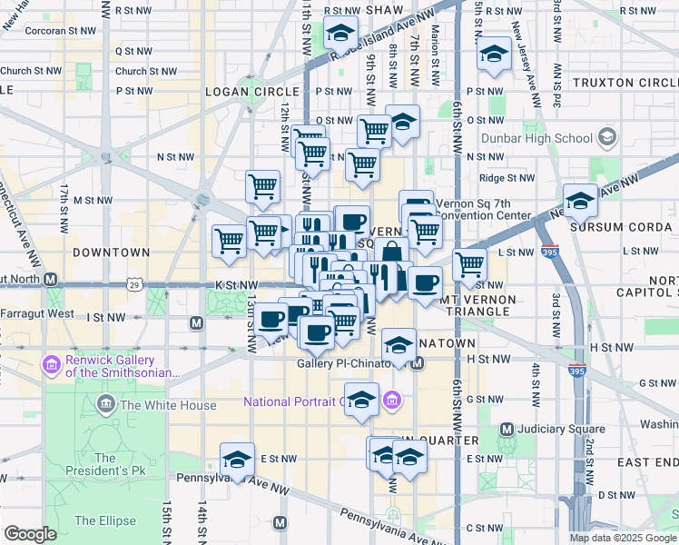 map of restaurants, bars, coffee shops, grocery stores, and more near 101 Independence Avenue Southeast in Washington