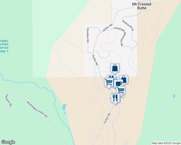 map of restaurants, bars, coffee shops, grocery stores, and more near 8-18 Marcellina Lane in Crested Butte