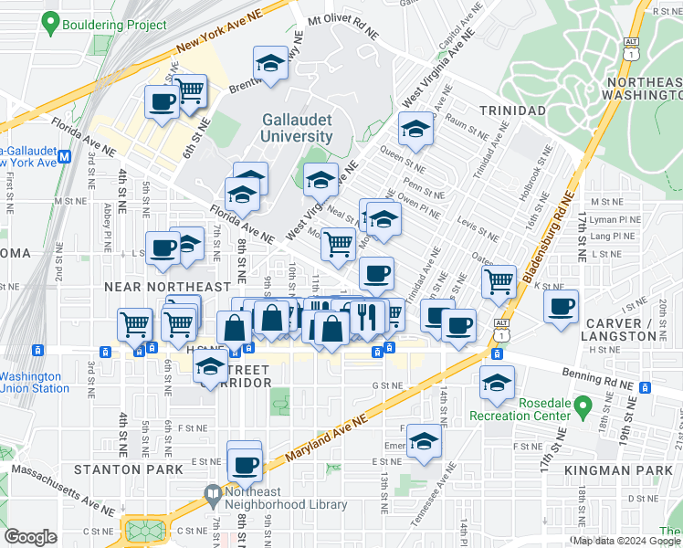 map of restaurants, bars, coffee shops, grocery stores, and more near 101 Independence Avenue Southeast in Washington