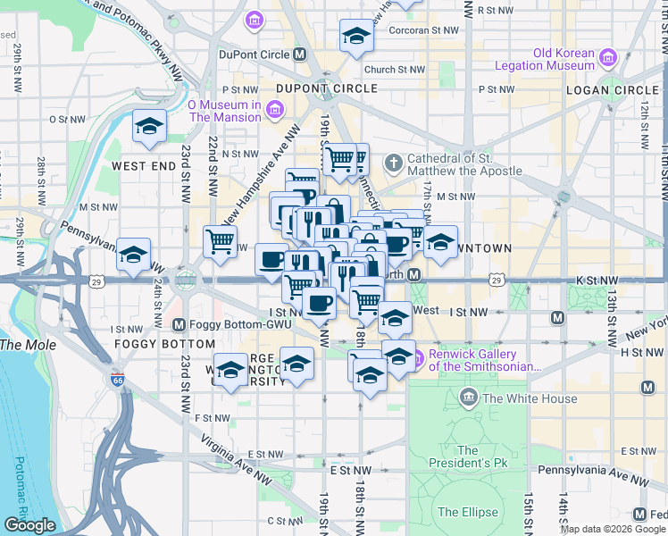 map of restaurants, bars, coffee shops, grocery stores, and more near 101 Independence Avenue Southeast in Washington