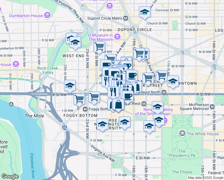 map of restaurants, bars, coffee shops, grocery stores, and more near 101 Independence Avenue Southeast in Washington