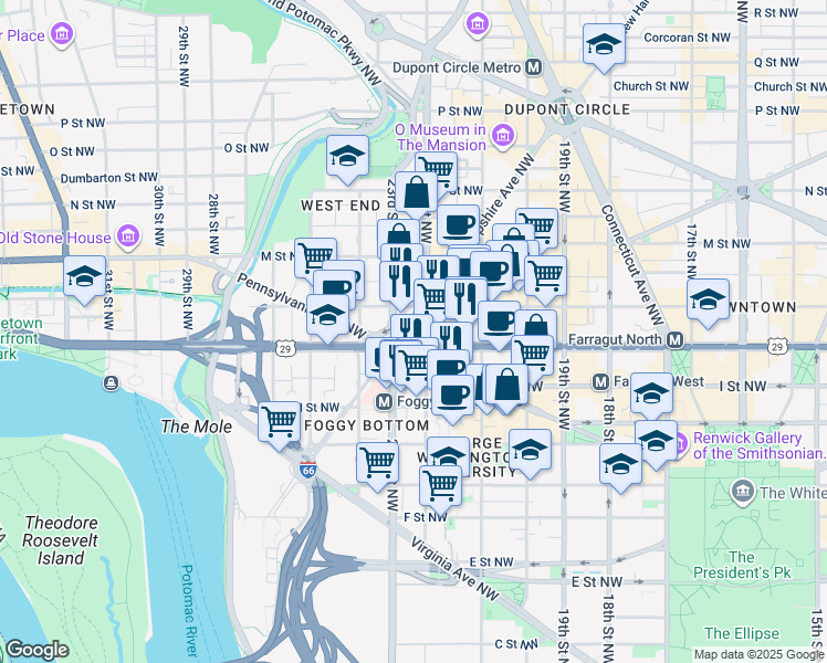 map of restaurants, bars, coffee shops, grocery stores, and more near 101 Independence Avenue Southeast in Washington