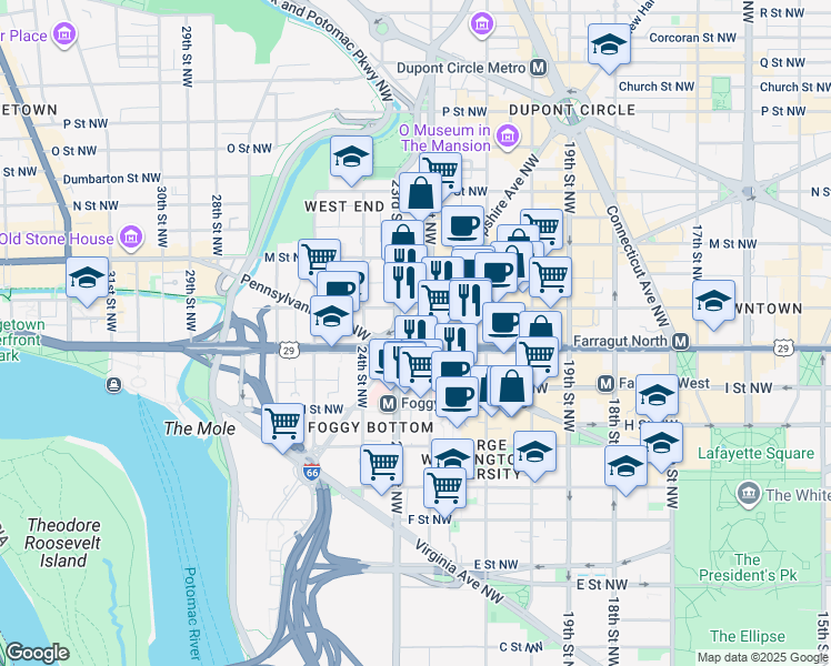 map of restaurants, bars, coffee shops, grocery stores, and more near 101 Independence Avenue Southeast in Washington