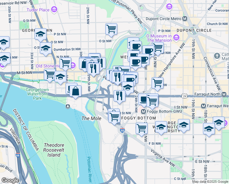 map of restaurants, bars, coffee shops, grocery stores, and more near 101 Independence Avenue Southeast in Washington