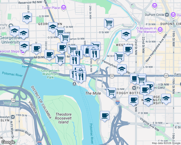 map of restaurants, bars, coffee shops, grocery stores, and more near 101 Independence Avenue Southeast in Washington