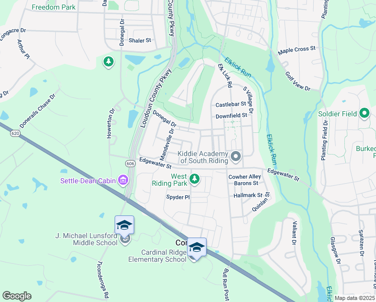 map of restaurants, bars, coffee shops, grocery stores, and more near 25869 Kirkwood Square in Chantilly