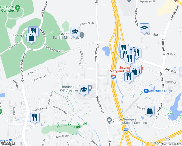 map of restaurants, bars, coffee shops, grocery stores, and more near 900 Brightseat Road in Prince George's County