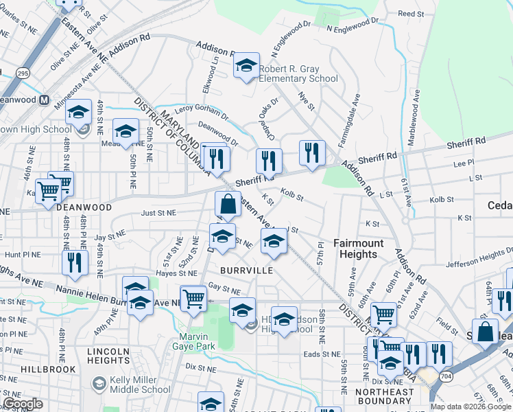 map of restaurants, bars, coffee shops, grocery stores, and more near 101 Independence Avenue Southeast in Washington