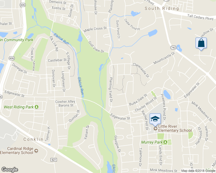 map of restaurants, bars, coffee shops, grocery stores, and more near 25805 Planting Field Drive in Chantilly