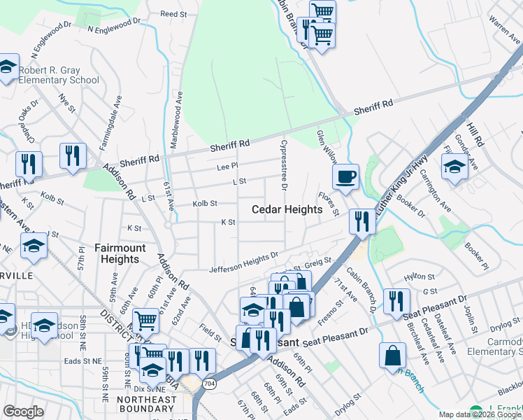 map of restaurants, bars, coffee shops, grocery stores, and more near 101 Independence Avenue Southeast in Washington