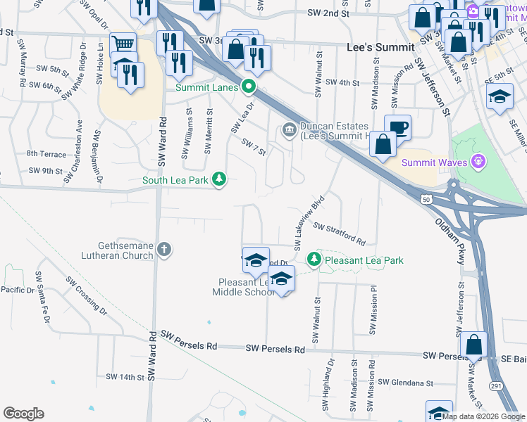 map of restaurants, bars, coffee shops, grocery stores, and more near 1015 Southwest Lorman Drive in Lee's Summit