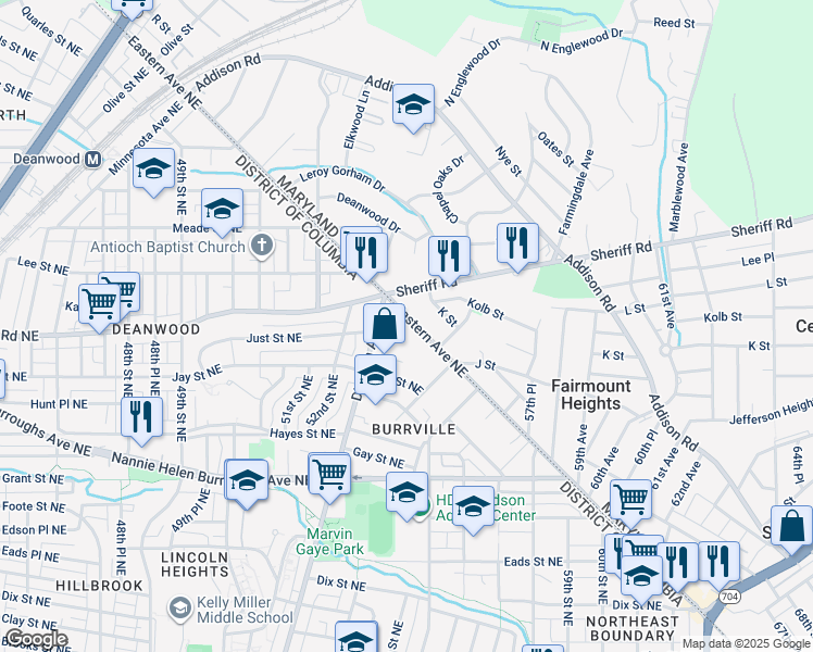 map of restaurants, bars, coffee shops, grocery stores, and more near 940 Eastern Avenue Northeast in Washington