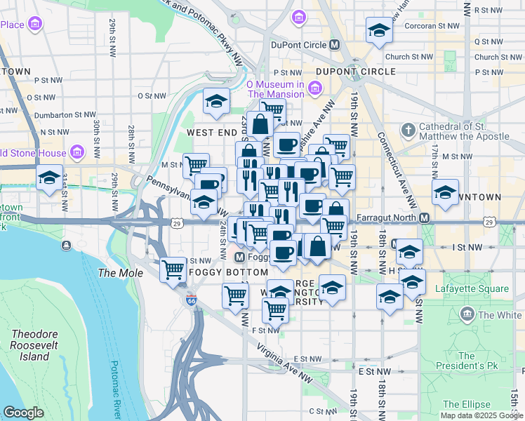 map of restaurants, bars, coffee shops, grocery stores, and more near 101 Independence Avenue Southeast in Washington