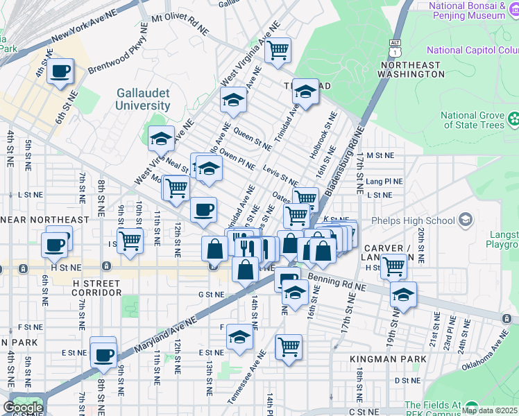 map of restaurants, bars, coffee shops, grocery stores, and more near 101 Independence Avenue Southeast in Washington