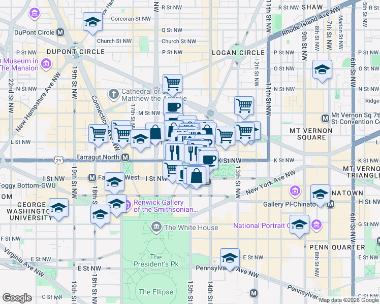 map of restaurants, bars, coffee shops, grocery stores, and more near 101 Independence Avenue Southeast in Washington